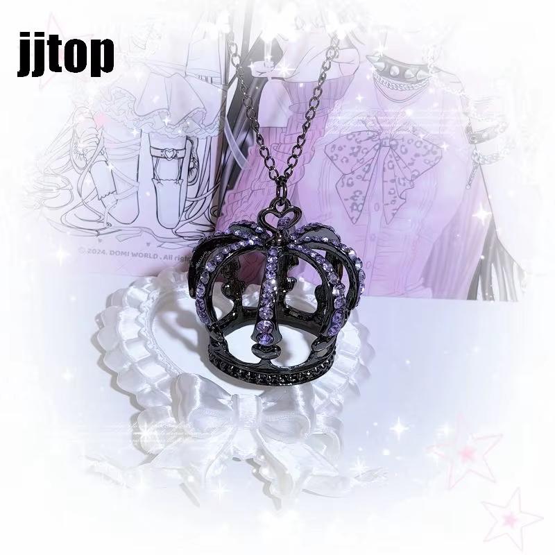 3D Full Rhinestone Crown Subculture Sweater Chain Necklace Gothic Punk Jewelry for Women Holiday Party Wear Gift