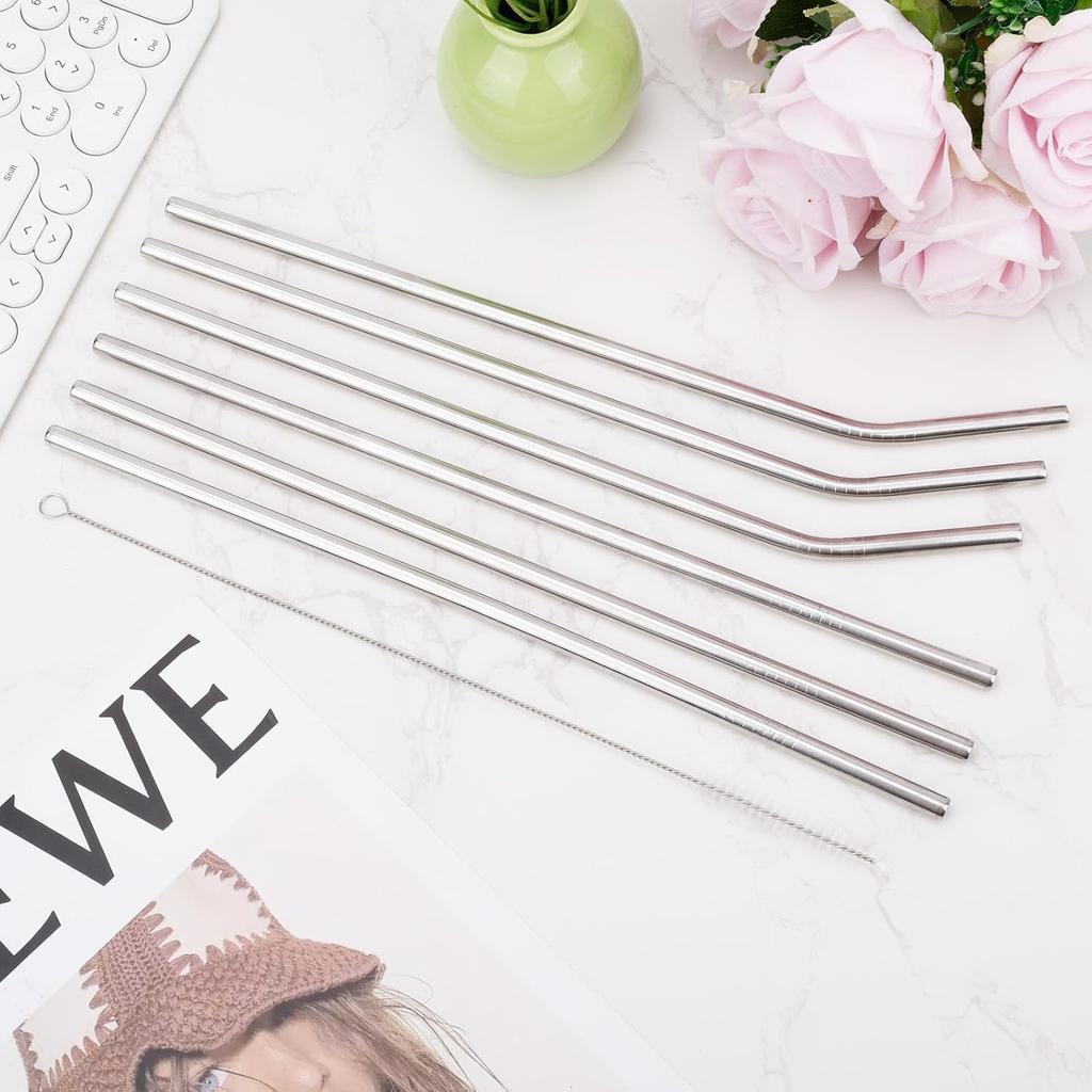 6pcs Stainless Steel Tumbler Straws Replacement for 40oz Cup, Reble Metal Water Bottle Straws with Cleaning Brush Compatible with Owala Part