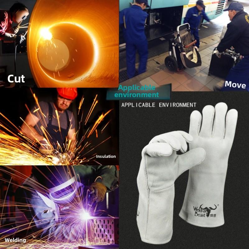 Welding Beast Welding Gloves - Extended Length, Full Leather. Durable Cowhide, High-temperature Resistant