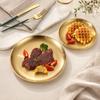 Stainless Steel Golden Round Plate Metal Dinner Serving Tray Gold‑Tone Dish for Steak Fruit Dessert Snack Kitchen Tableware