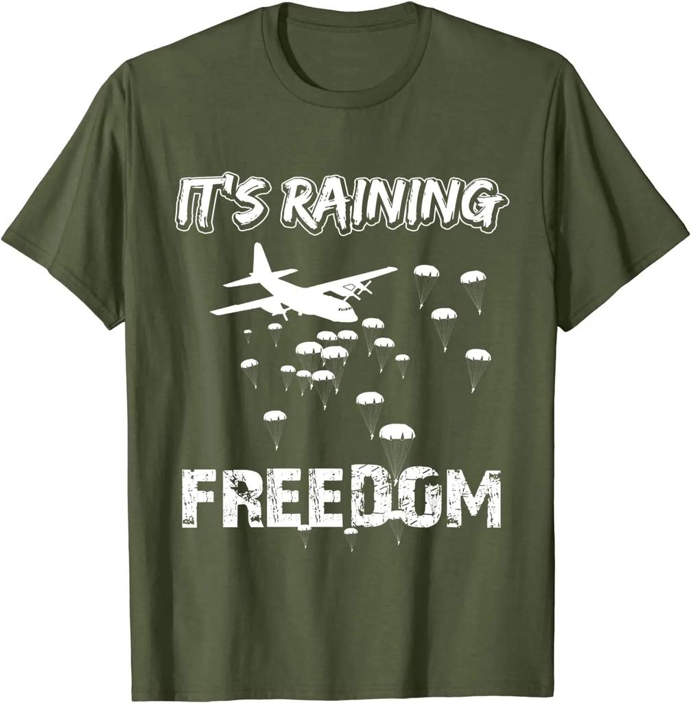 Paratrooper Its Raining Freedom Unisexs TShirts Short Sleeve Casual  Cotton ONeck Shirts