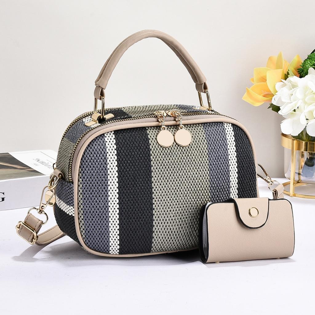 New Design High-value Canvas Smooth Color-blocking Mother-child Bag Multi-layer Trendy Style Handbag Versatile One-shoulder Crossbody Bag