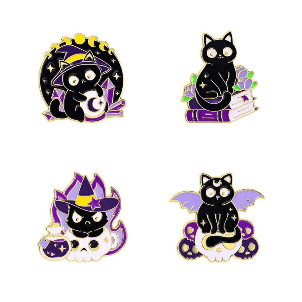 Creative Magician Cat Brooch for Kids Students Metal Badge Backpack Clothing Accessories Halloween Gifts