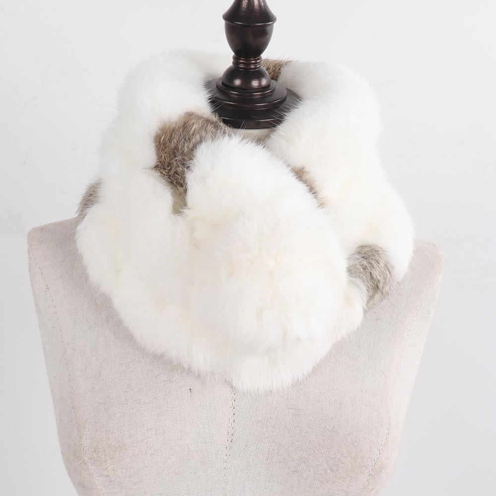 Russian Women Thick Natural Fur Scarf Winter Ladies Warm Real Rabbit Fur Muffler Knit Fluffy Pompoms Genuine Fur Scarves