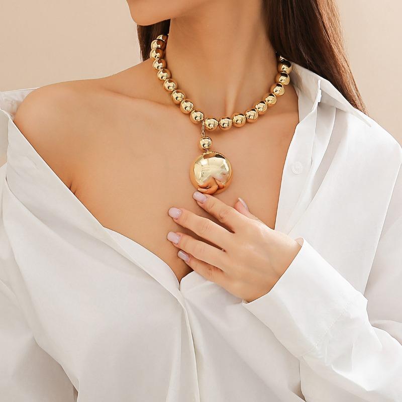 Punk style detachable metal semicircle pendant necklace exaggerated beaded necklace