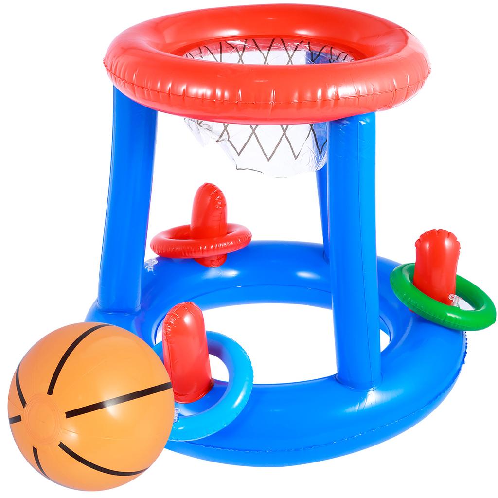 Children's Inflatable Basketball Hoop Swimming Pool Water Floating Objects Throwing Ring Basketball Hoop Toys Set for Swimming