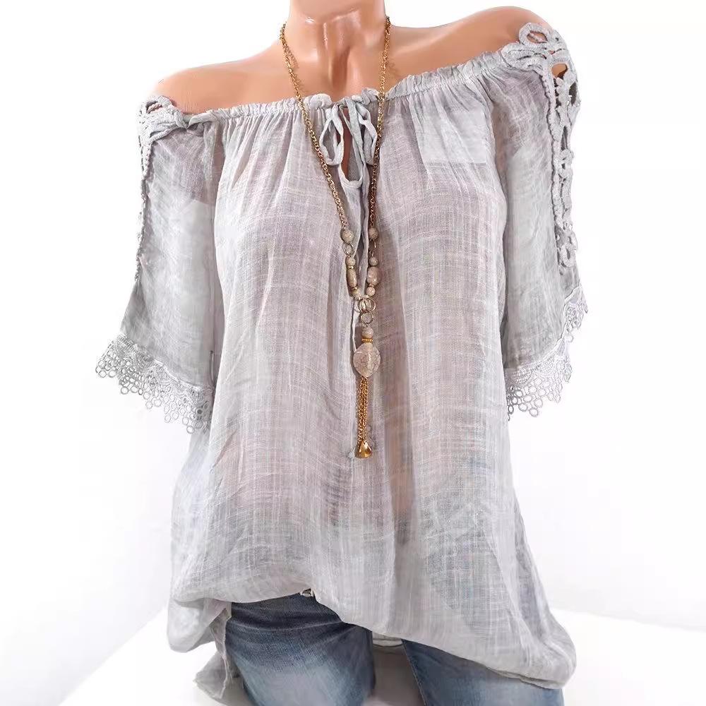 2020 Women's Summer Sheer Off-Shoulder Short-Sleeve Top