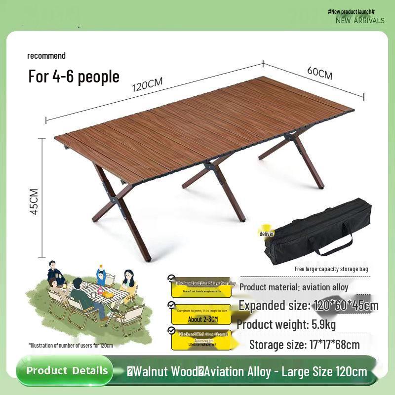 Portable Outdoor Folding Egg Roll Camping Table and Chair Set for Picnic and Barbecue