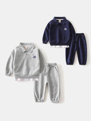 Children's 2025 Boys' Lapel Two-Piece Hoodie & Pants Set