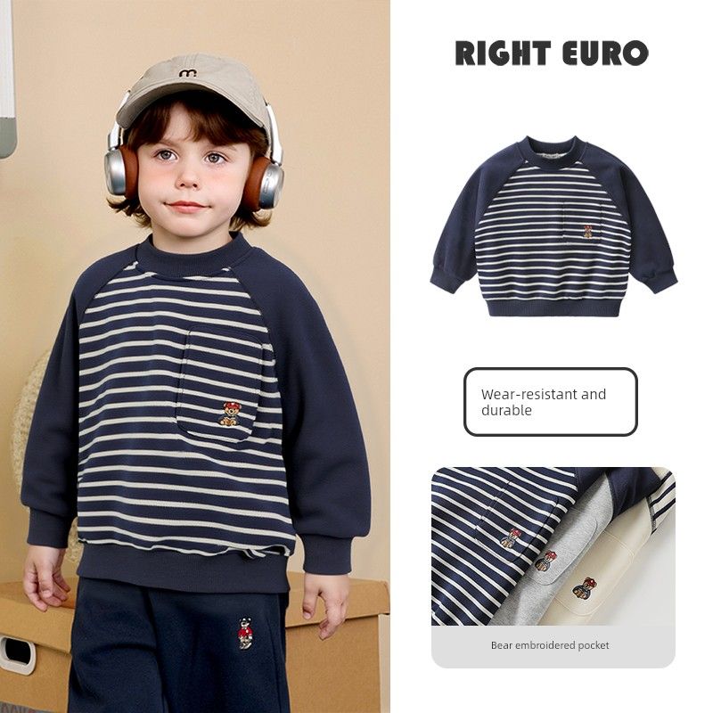 Right European Style Boys' College Style Bear Series Versatile Sweatshirt Autumn New Children's Clothing Toddler Baby Top Trendy