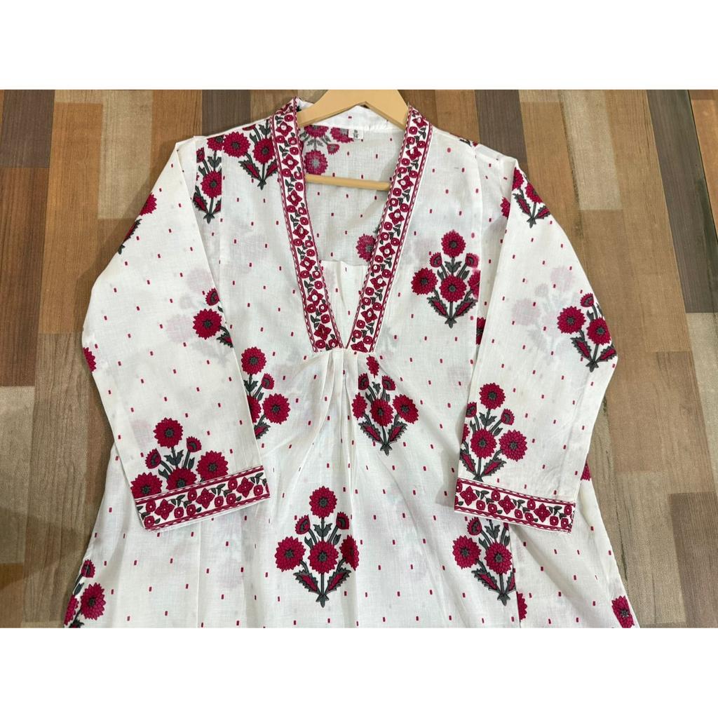 Floral Printed Aline Kurti Pant Dupatta Set Indian Women' Ethnic Kurta Set Dress