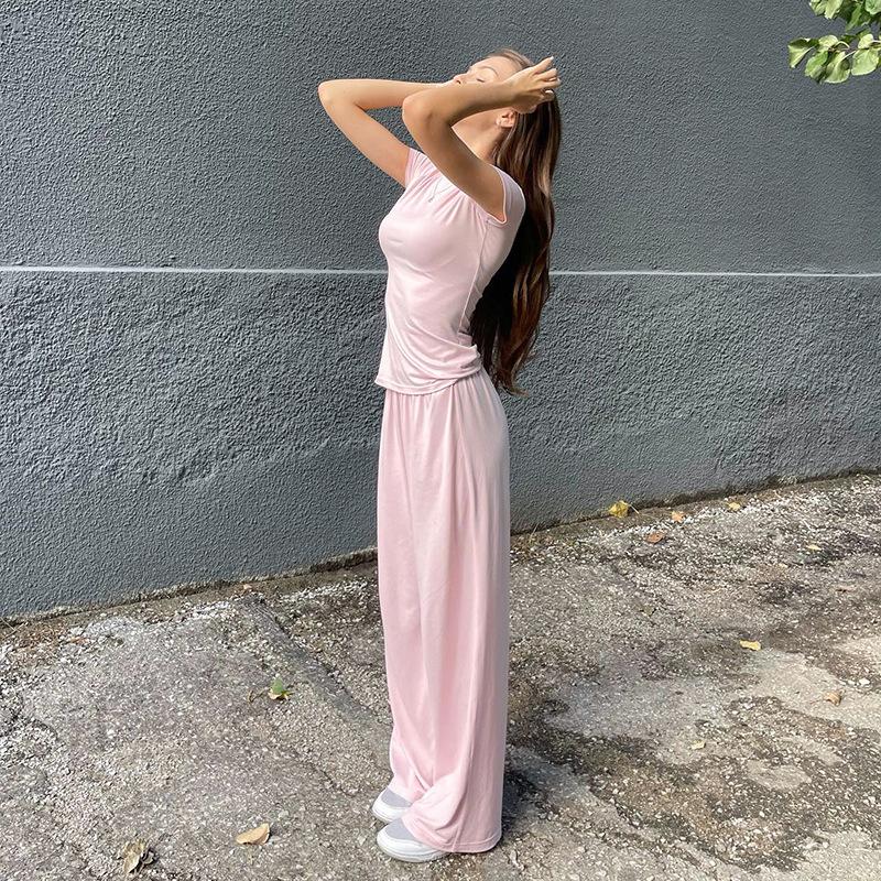 Women Top Pants Suit 2 Piece Sets Thin O-neck Long Sleeve Shirts Elastic Wasit Trousers Female Outfits 2025 New Lady Tracksuit