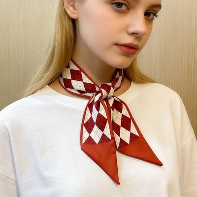 Skinny Bag Scarves for Women, Luxury Silk Fashion Scarf, Head Neckerchief