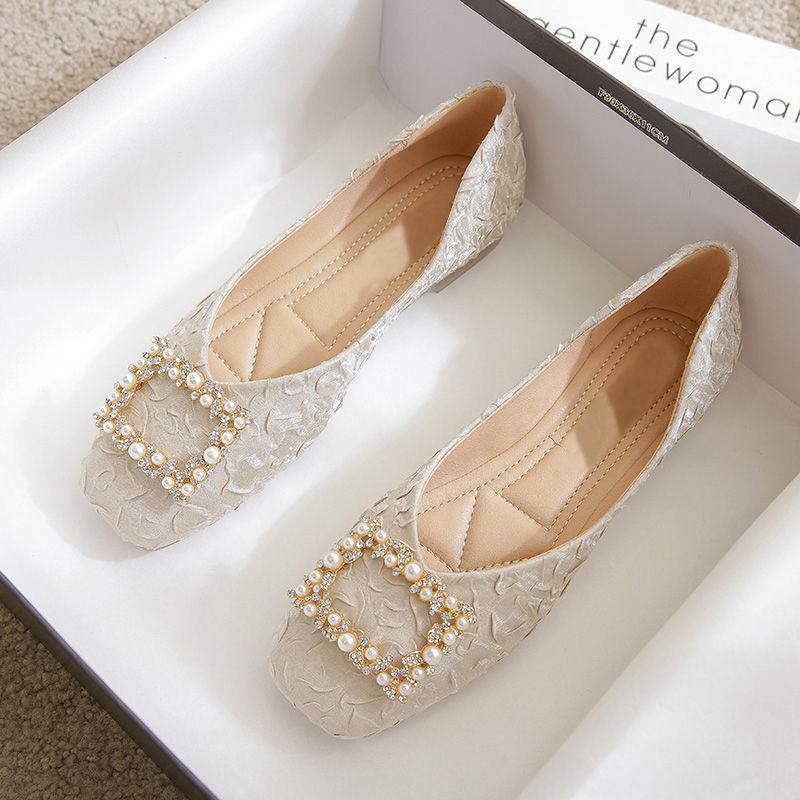 Γυναικεία φλατ παπούτσια με τετράγωνη μύτη, με μαργαριτάρι, χαμηλό τακούνι, κομψά γυναικεία υποδήματα Y2k, Δημοφιλή, στυλάτα, casual, υψηλής ποιότητας, μόδα 39