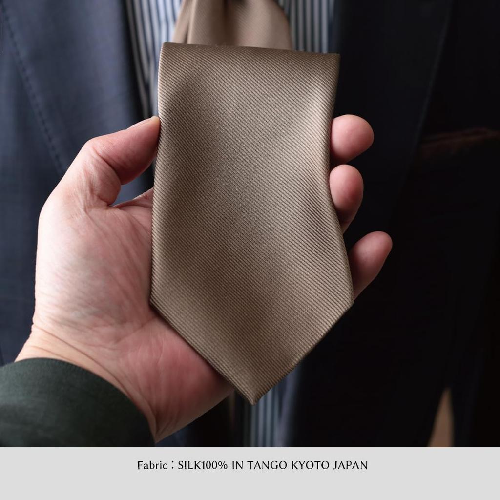 [Y&TAILOR] Necktie, Kyoto Tango-made, Solid Color, 100% 12-Rep Silk, Brand Name, High-Quality, Made in Japan, Perfect for Weddings and Gifts (Mocha)