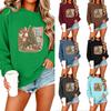 Women's Casual Long Sleeve Christmas Print Neck Top for Holiday and Everyday Wear