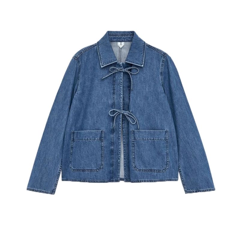 Fall Loose Lace-up Denim Jacket Coat 1268488 Mid Waist Straight-Leg Wide-Leg Pants 1268300
