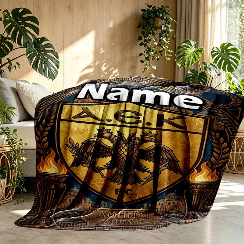 Custom Name Personalized AEK Athens FC Print Blanket, Home Decor, Bedroom, Sofa, Camping, Couch, Gifts for Birthday Christmas