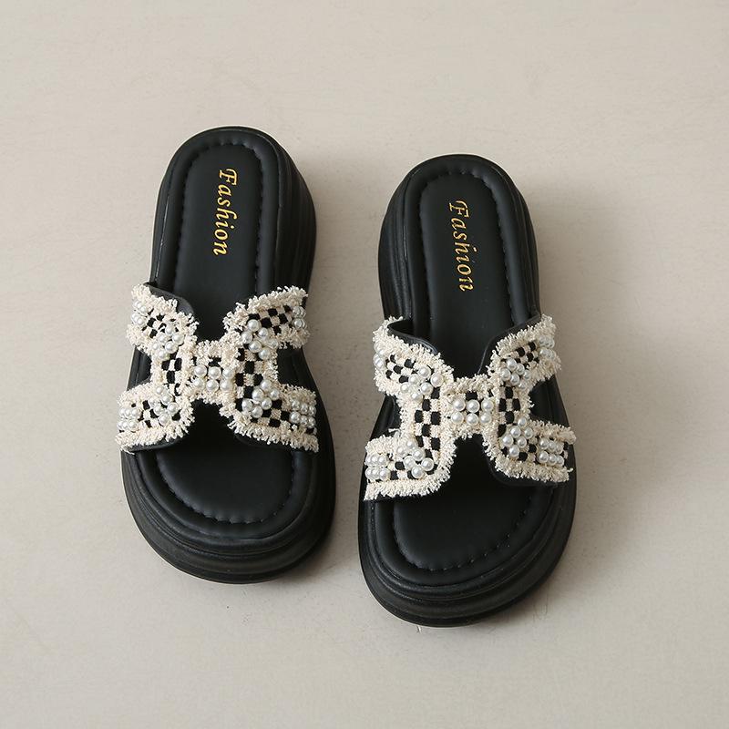 

Женские сандалии на жемчужной платформе 2025 - Модные летние шлепанцы на толстой подошве Size 39