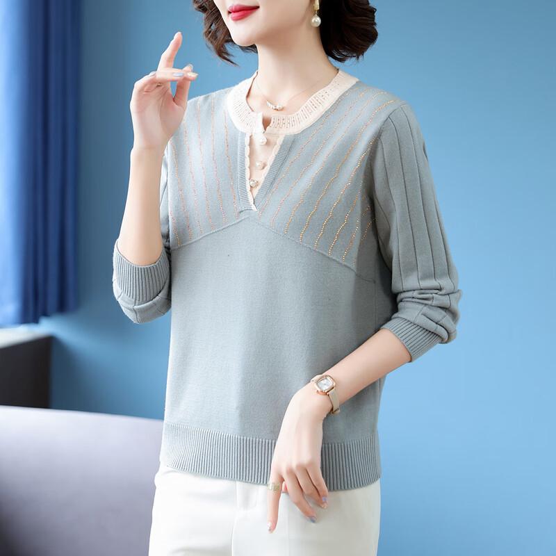 Mid-Aged Women's Round Neck Knit Sweater