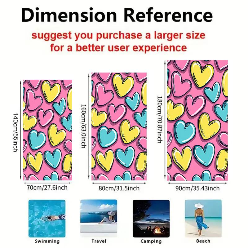 Valentine's Beach Towel – Oversized Colorful Hearts Print, Soft Microfiber Unisex Towel 35x70 Inch for Couples Gift Beach Pool