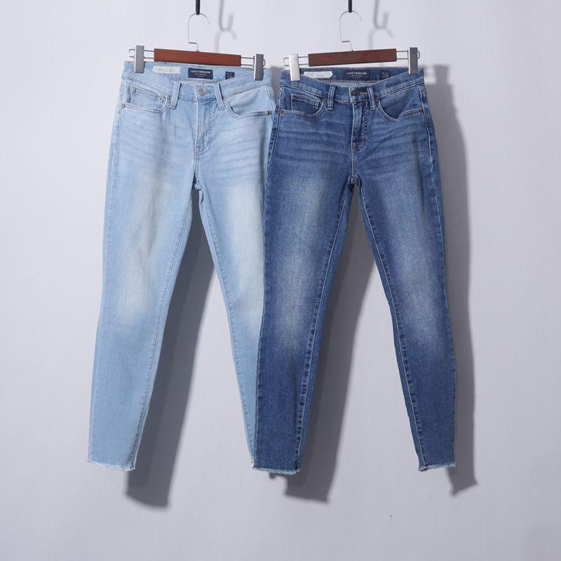 

Джинсы скинни с необработанным краем, заниженная талия, укороченный деним Light Blue Marking code 10 approx. 30