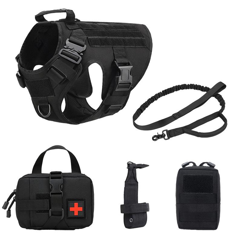 Outdoor tactical five-piece training dog strap leash dog suit adjustable water cup cover fanny pack storage bag