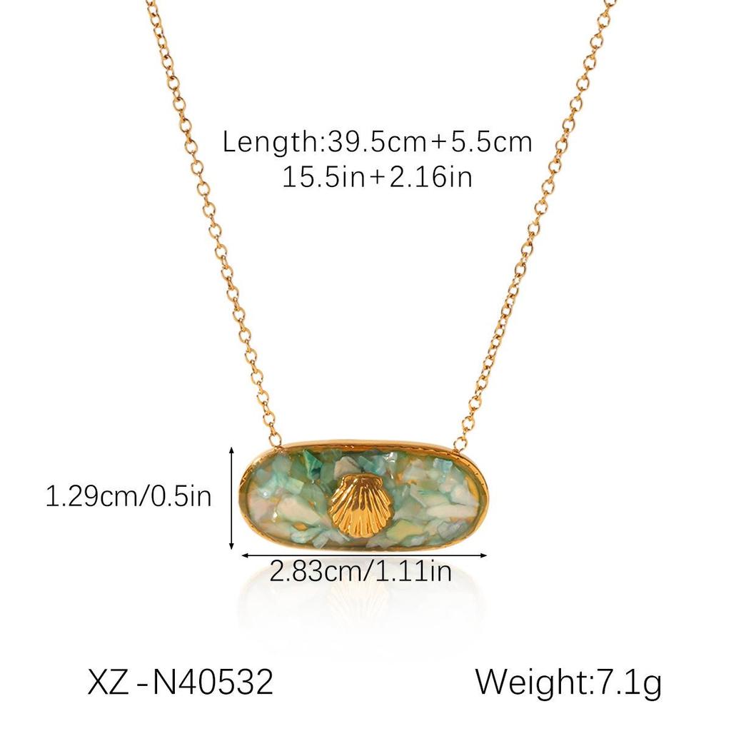 European & American Ocean-Style Stainless Steel Necklace with Epoxy Seashell Pendant for Women.