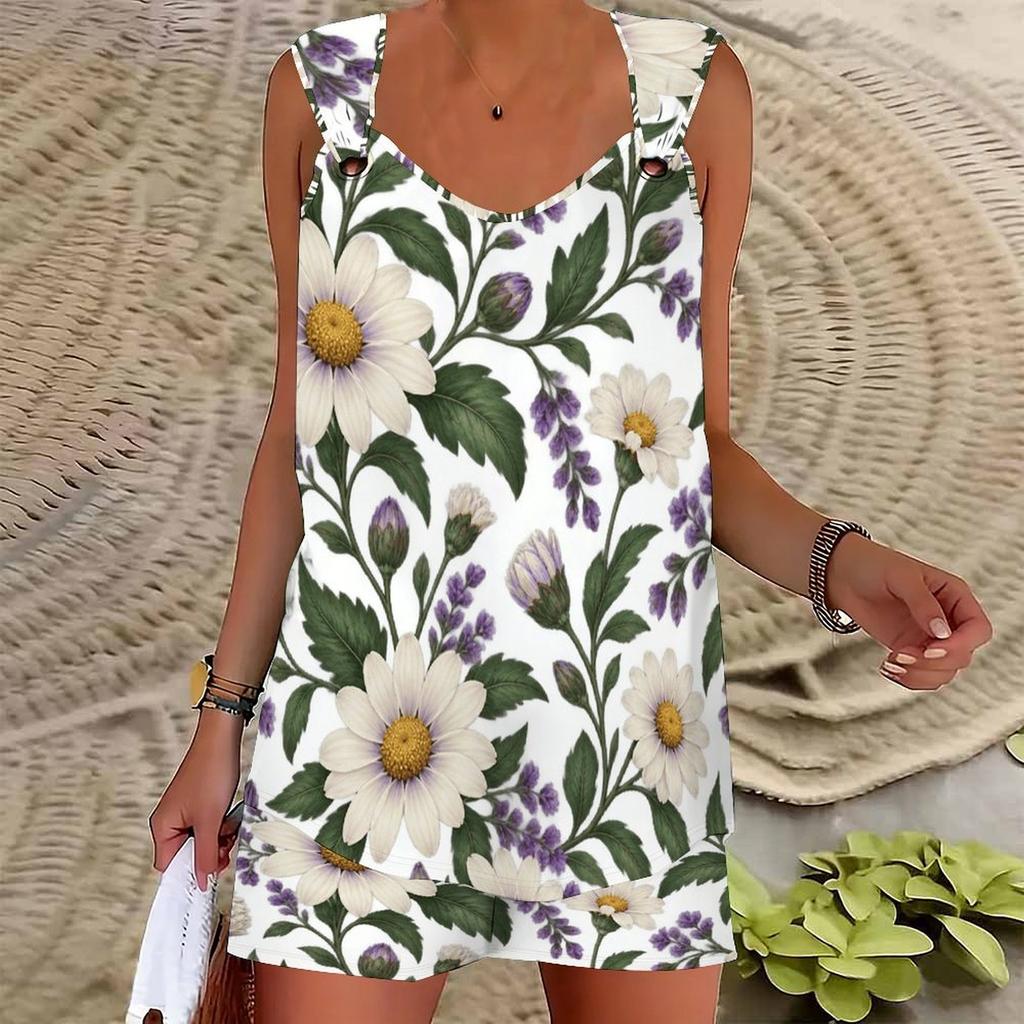 Women Plus Size Floral Printed Sleeveless Ring Strap Tank Top Pocket Shorts Two Piece Set