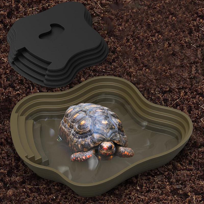 Reptile Dish Turtle Feeding Plate Reptile Habitat Accessories Enclosure With Ramp For Salamander Bearded Dragon Lizard Frog