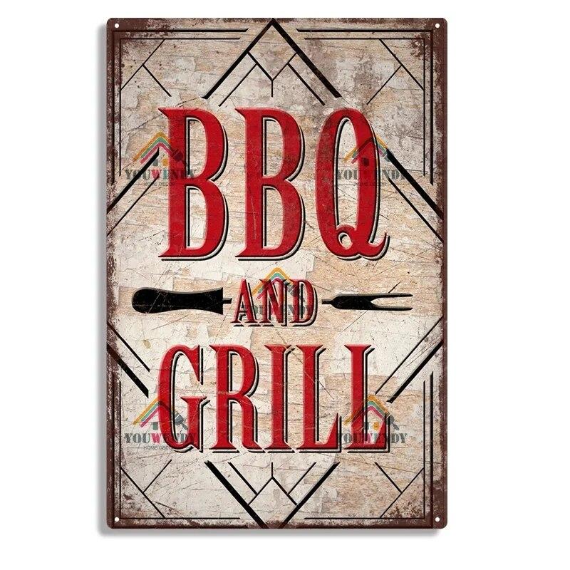 Hisun Tin Sign Retro DADS BBQ Metal Tin Signs Decorative Plaque Wall Decor for Barbecue Bar Pub Kitchen Party Zone Vintage Metal Plate