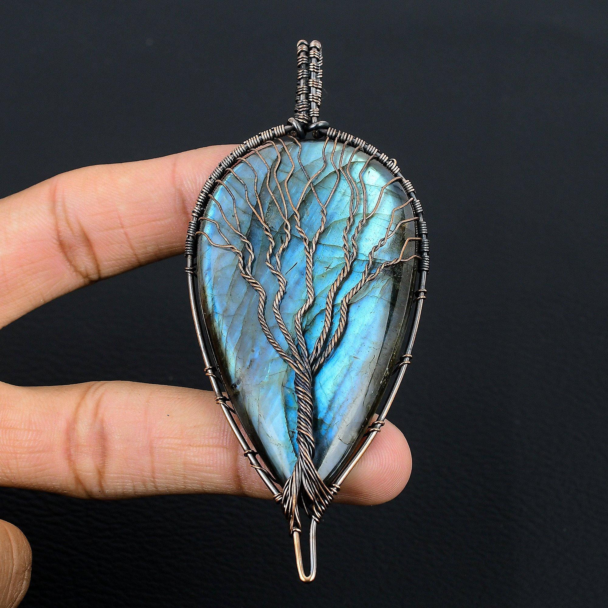 

Подвеска Древо Жизни с Лабрадоритом, Подвеска из Натурального Камня Ручной Работы, Обернутая Медной Проволокой 999 пробы, Антикварное Ювелирное Изделие, Для Подарка, Серебряное Ювелирное Изделие 2.55 Inches