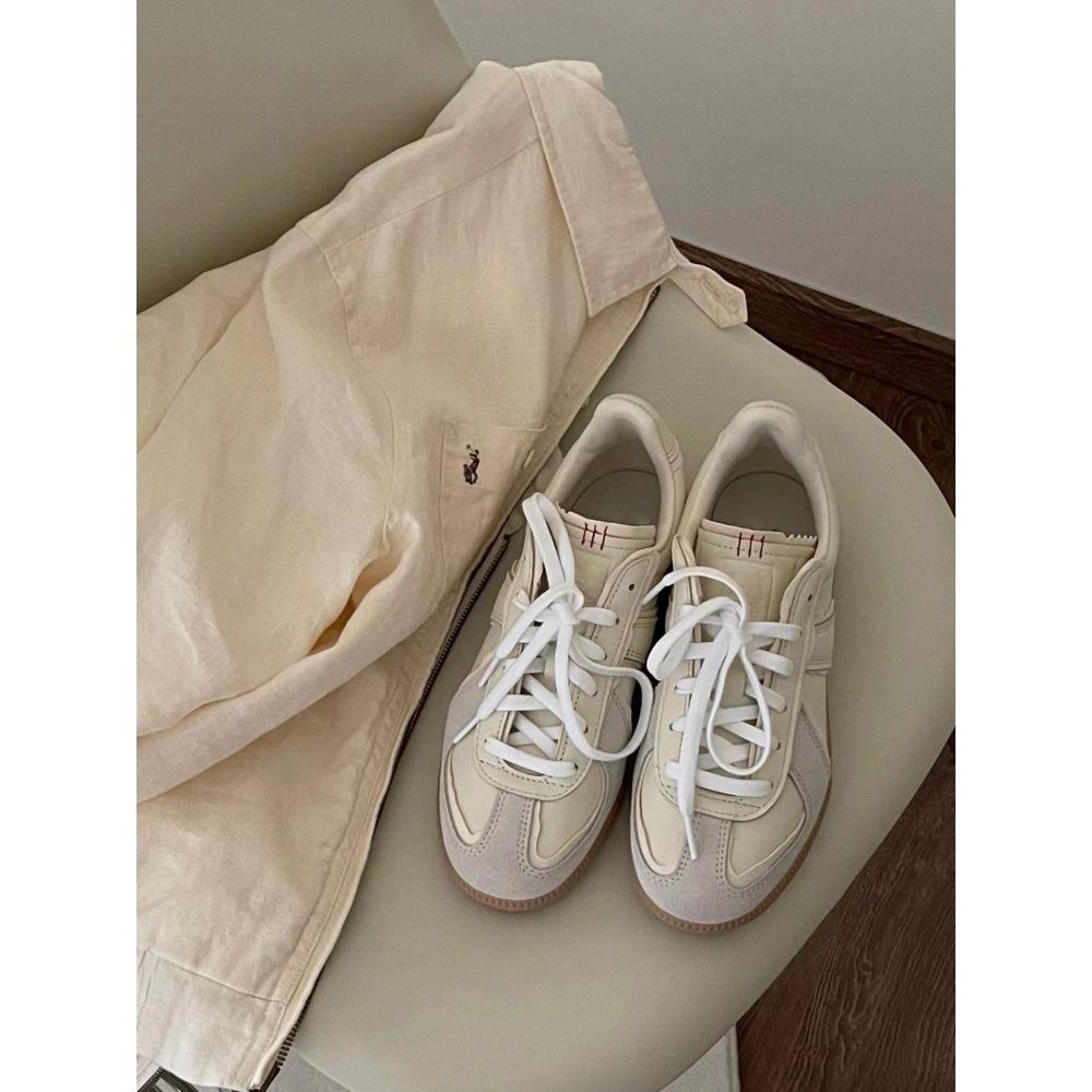 2025 spring new retro style round head color matching lace-up German training shoes versatile splicing casual Forrest Gump shoes board shoes women