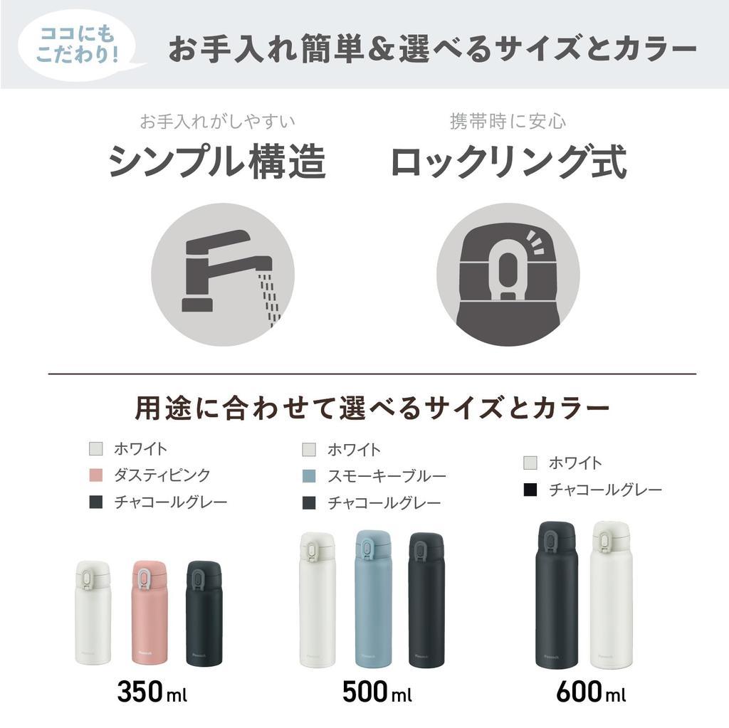 Peacock One Touch Mug Bottle Charcoal Gray 350ml Water Bottle Thermos HCH The-peacock Thermal/Cold AKT-35