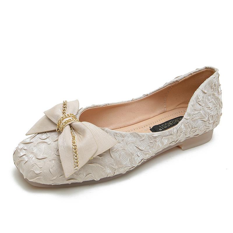 

Туфли-лодочки в сказочном стиле с бантом, жемчугом и стразами, с квадратной пряжкой, летние новые из шелка и атласа, с открытым мыском, для беременных женщин 33 абрикосовый