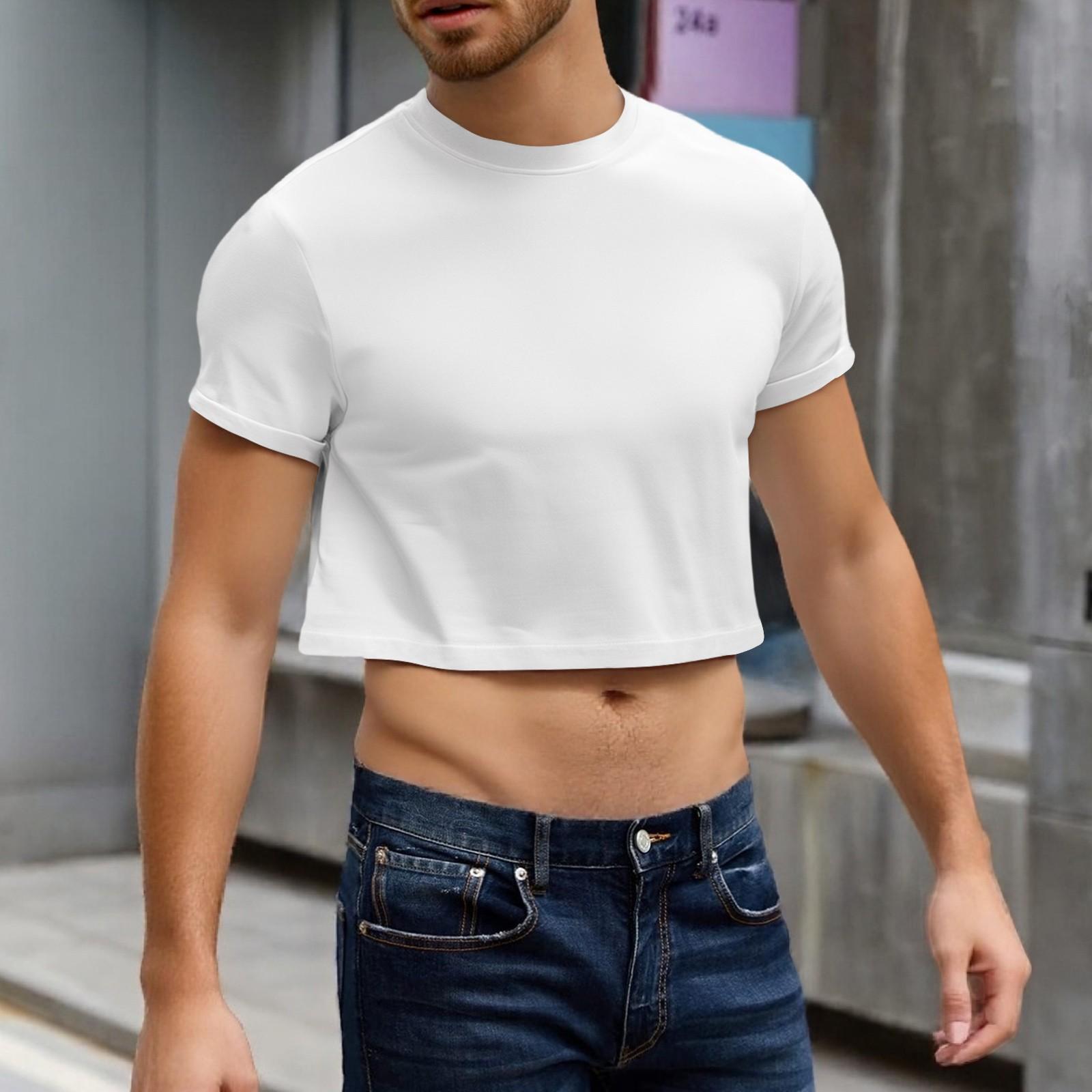 

Мужской полукрой повседневный пляжный топ с круглым вырезом и короткими рукавами S белый