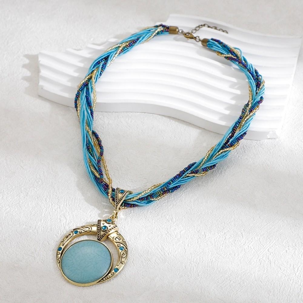 

Multilayer Hand-woven Necklace Gemstone Choker Necklace Fashion Statement Necklace Women синій
