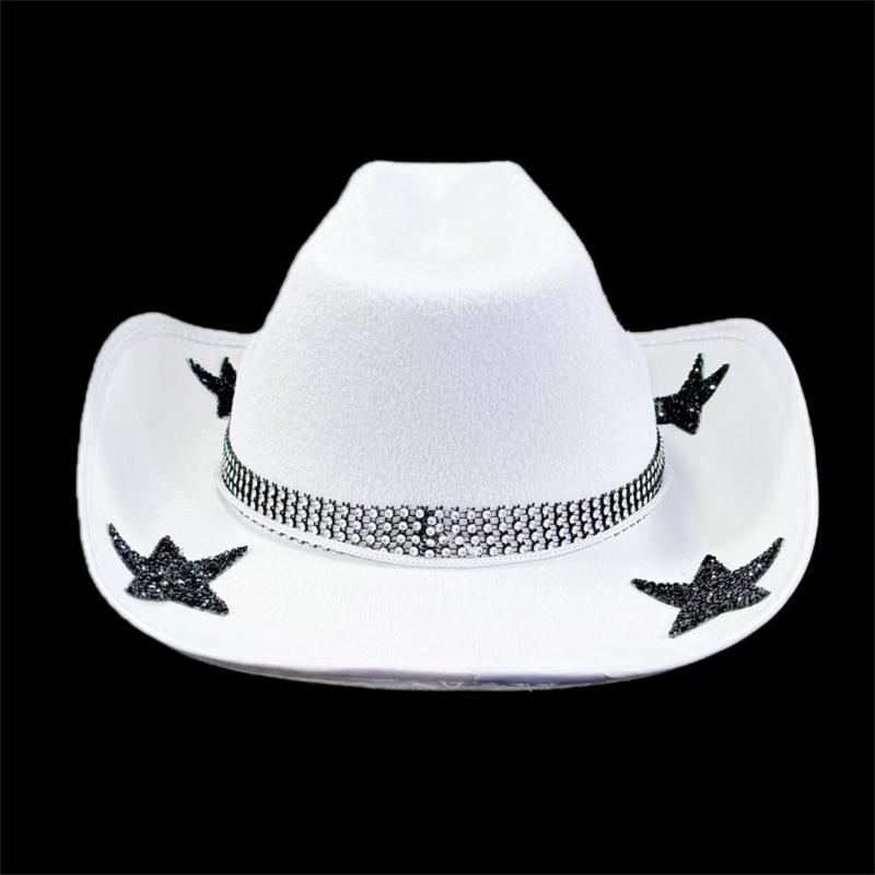 Sparkling Rhinestones Star Cowhand Hat For Women Men Unisex Outdoor Music Festival Sun Hat Cosplay Party Headpiece
