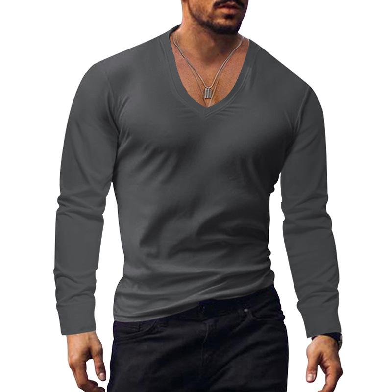 Men's Summer Long Sleeve Top Sun Protection Base Shirt Men's Large V-neck Solid Color Large Size Casual T-shirt Men