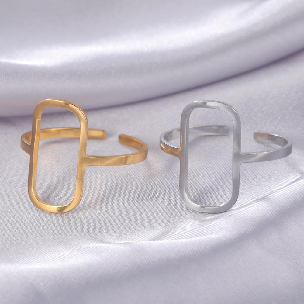 COOLTIME Rectangular Geometric Rings Open Adjustable Stainless Steel Rings for Men Women Statement Jewelry Gift 2025 New