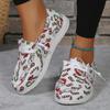 European and American Christmas Graffiti Single Shoes 2024 Autumn New Lace Up Casual Flat Shoes Large 35-43 Vulcanized Shoes