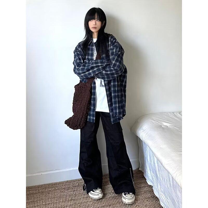 American Plaid Shirt Spring and Autumn New plus Size Design Color Matching Long Sleeve High-Grade Couple Shirt Coat