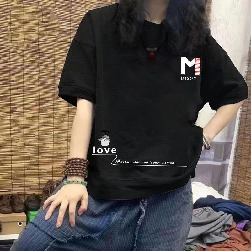 

Женская модная хлопковая повседневная футболка с принтом - Свободная, Приталенная, Полурукав, Большой размер XL (suggested 120-140 jin)