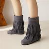Damen Flachbodenstiefeletten Herbst und Winter neu lässig große Größe Fransenstiefel