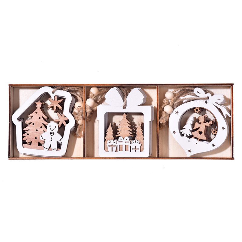 Christmas Decorations, Christmas, Wooden Pendants, Laser Hollow Out, Double-layer, White Hanging Decorations, Christmas Tree Snowflake Pendants