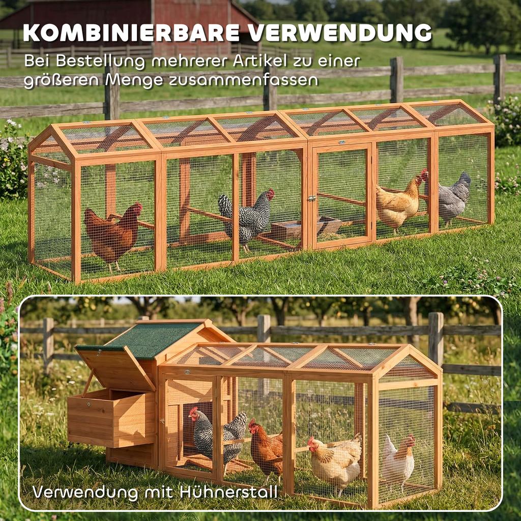 Chicken Coop Free-Range Run with Perch Double Doors, Made of Wood and Metal, for 4 Chickens, 156 x 70.5 x 84 cm Orange