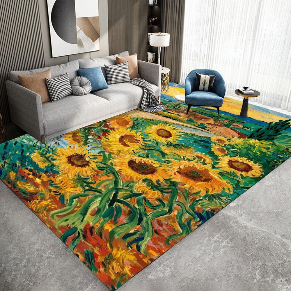 Van Gogh Oil Painting Loop-Pile Carpet Artistic Masterpiece Area Rug for Living Room Bedroom Entryway Home Decoration Mats