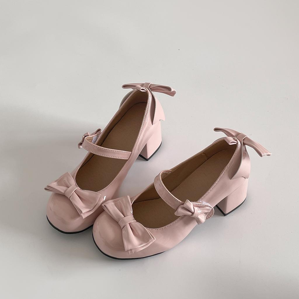 White French round head thick high heel shallow mouth single shoes women's summer 2025 new skirt height-increasing ballet Mary Jane shoes