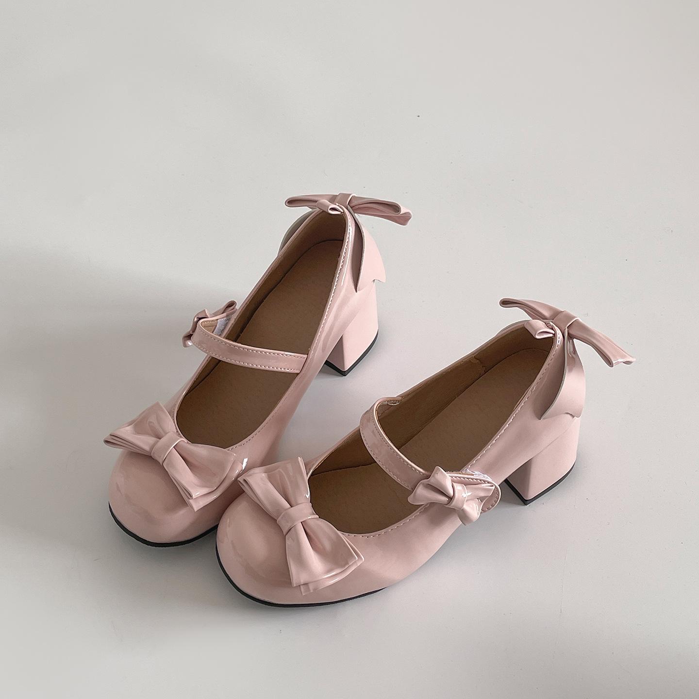 

White French round head thick high heel shallow mouth single shoes women s summer 2025 new skirt height-increasing ballet Mary Jane shoes 40 розовый