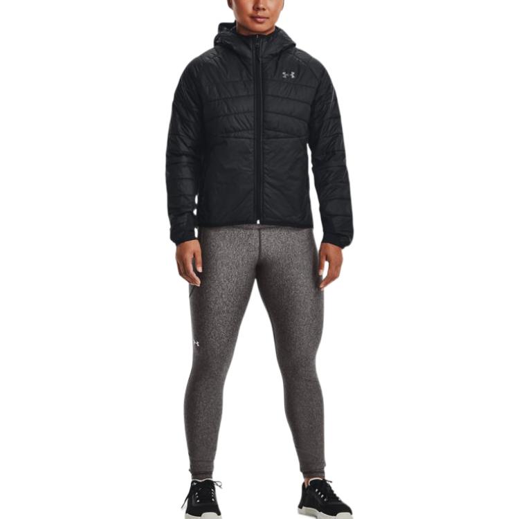 Under Armour Solid Color Hooded Zip-Up Long Sleeve Cotton Jacket Women jackets Black 1375452-001